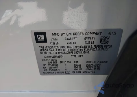 2023 Chevrolet Trailblazer Fwd Lt из США, поврежденный, VIN KL79MPS23PB034741